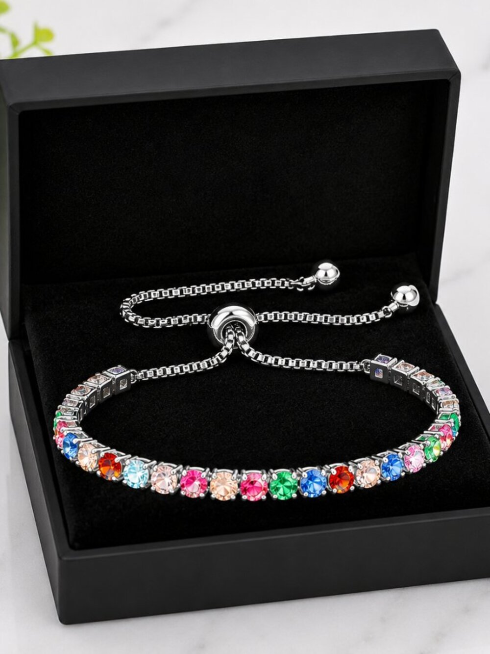 🌈 18K White Gold Plated Rainbow CZ Tennis Bracelet ✨